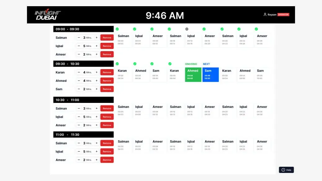 RMS dashboard for indoor skydiving