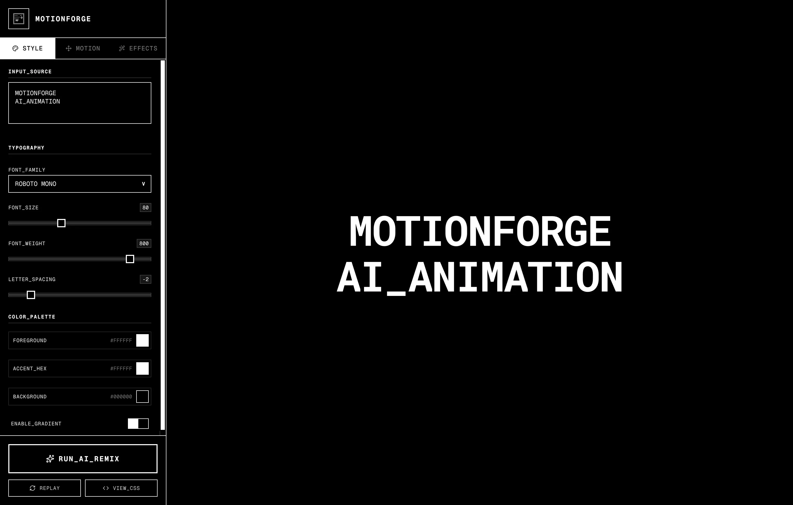 MotionForge terminal UI