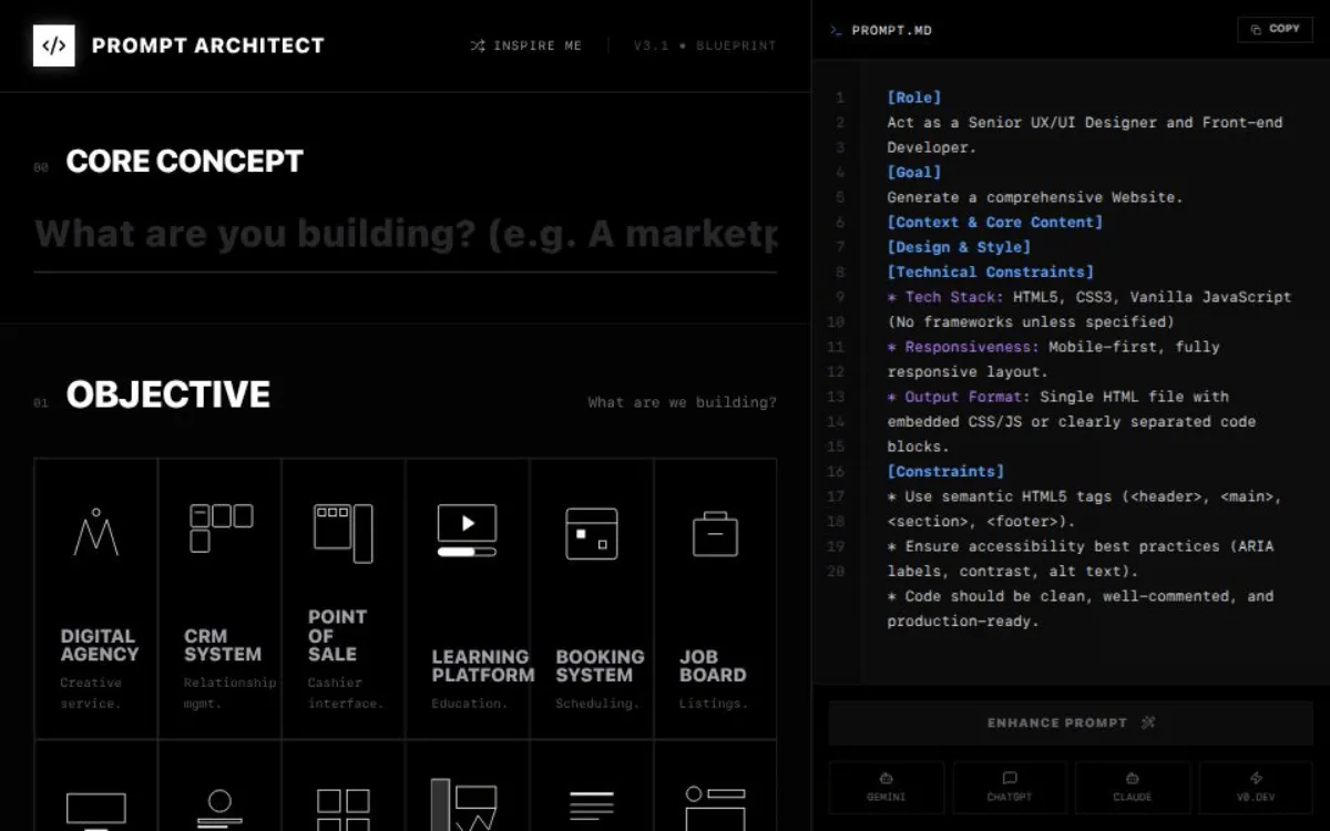 Prompt Architect interface