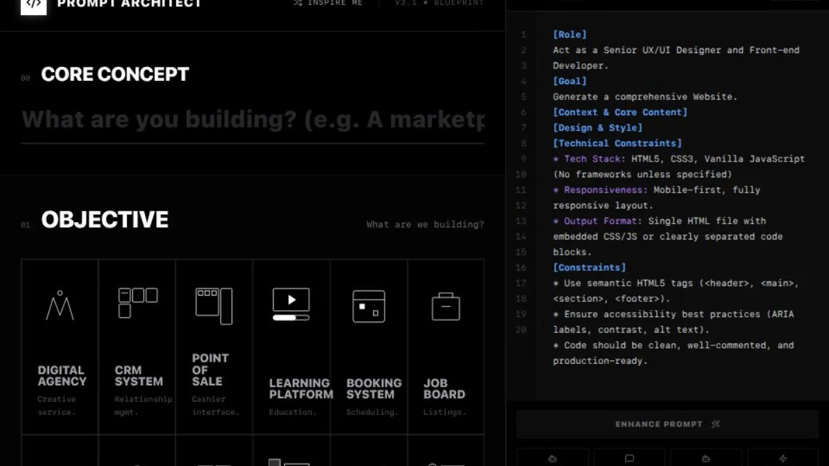 Prompt Architect interface